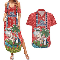 Hawaii Christmas Couples Matching Summer Maxi Dress and Hawaiian Shirt The Santa Surfing Hawaii Xmas Style LT03 Red - Polynesian Pride