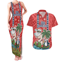 Hawaii Christmas Couples Matching Tank Maxi Dress and Hawaiian Shirt The Santa Surfing Hawaii Xmas Style LT03 Red - Polynesian Pride