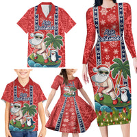 Hawaii Christmas Family Matching Long Sleeve Bodycon Dress and Hawaiian Shirt The Santa Surfing Hawaii Xmas Style LT03 - Polynesian Pride