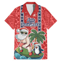 Hawaii Christmas Family Matching Mermaid Dress and Hawaiian Shirt The Santa Surfing Hawaii Xmas Style LT03 Dad's Shirt - Short Sleeve Red - Polynesian Pride