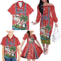 Hawaii Christmas Family Matching Off Shoulder Long Sleeve Dress and Hawaiian Shirt The Santa Surfing Hawaii Xmas Style LT03 - Polynesian Pride