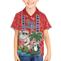 Hawaii Christmas Family Matching Off Shoulder Long Sleeve Dress and Hawaiian Shirt The Santa Surfing Hawaii Xmas Style LT03 Son's Shirt Red - Polynesian Pride