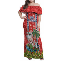 Hawaii Christmas Family Matching Off Shoulder Maxi Dress and Hawaiian Shirt The Santa Surfing Hawaii Xmas Style LT03 Mom's Dress Red - Polynesian Pride