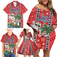 Hawaii Christmas Family Matching Off Shoulder Short Dress and Hawaiian Shirt The Santa Surfing Hawaii Xmas Style LT03 - Polynesian Pride