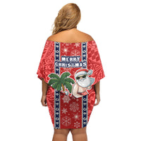 Hawaii Christmas Family Matching Off Shoulder Short Dress and Hawaiian Shirt The Santa Surfing Hawaii Xmas Style LT03 - Polynesian Pride