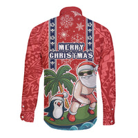 Hawaii Christmas Long Sleeve Button Shirt The Santa Surfing Hawaii Xmas Style LT03 - Polynesian Pride