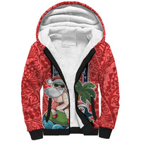 Hawaii Christmas Sherpa Hoodie The Santa Surfing Hawaii Xmas Style LT03 Unisex Red - Polynesian Pride