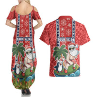 Custom Hawaii Christmas Couples Matching Summer Maxi Dress and Hawaiian Shirt The Santa Surfing Hawaii Xmas Style LT03 - Polynesian Pride