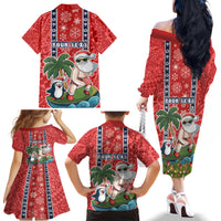 Custom Hawaii Christmas Family Matching Off Shoulder Long Sleeve Dress and Hawaiian Shirt The Santa Surfing Hawaii Xmas Style LT03 - Polynesian Pride