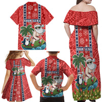 Custom Hawaii Christmas Family Matching Off Shoulder Maxi Dress and Hawaiian Shirt The Santa Surfing Hawaii Xmas Style LT03 - Polynesian Pride