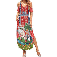 Custom Hawaii Christmas Summer Maxi Dress The Santa Surfing Hawaii Xmas Style LT03 Women Red - Polynesian Pride