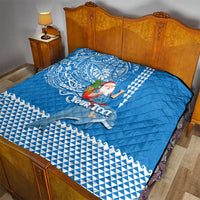 Custom Hawaii Mele Kalikimaka Quilt Santa Riding The DolPhin Mix Kakau Pattern Blue Style LT03 - Polynesian Pride