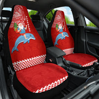Custom Hawaii Mele Kalikimaka Car Seat Cover Santa Riding The DolPhin Mix Kakau Pattern Red Style LT03 One Size Red - Polynesian Pride