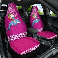 Custom Hawaii Mele Kalikimaka Car Seat Cover Santa Riding The DolPhin Mix Kakau Pattern Pink Style LT03 One Size Pink - Polynesian Pride