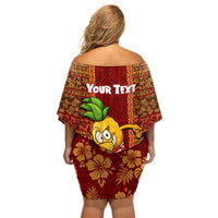 Custom Hawaii Off Shoulder Short Dress Aloha Funny Pineapple Mix Kakau Hawaiian Tribal LT03 - Polynesian Pride