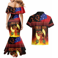 Samoan Siva Afi Couples Matching Mermaid Dress and Hawaiian Shirt Tribal Performers of Samoan Fire Knife Dancing LT03 - Polynesian Pride