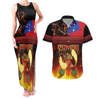 Samoan Siva Afi Couples Matching Tank Maxi Dress and Hawaiian Shirt Tribal Performers of Samoan Fire Knife Dancing LT03 Black - Polynesian Pride