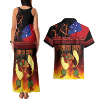 Samoan Siva Afi Couples Matching Tank Maxi Dress and Hawaiian Shirt Tribal Performers of Samoan Fire Knife Dancing LT03 - Polynesian Pride