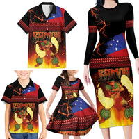 Samoan Siva Afi Family Matching Long Sleeve Bodycon Dress and Hawaiian Shirt Tribal Performers of Samoan Fire Knife Dancing LT03 - Polynesian Pride