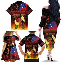 Samoan Siva Afi Family Matching Off The Shoulder Long Sleeve Dress and Hawaiian Shirt Tribal Performers of Samoan Fire Knife Dancing LT03 - Polynesian Pride