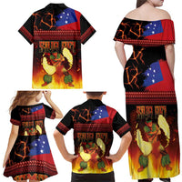 Samoan Siva Afi Family Matching Off Shoulder Maxi Dress and Hawaiian Shirt Tribal Performers of Samoan Fire Knife Dancing LT03 - Polynesian Pride
