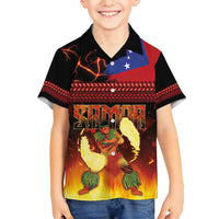 Samoan Siva Afi Family Matching Off Shoulder Maxi Dress and Hawaiian Shirt Tribal Performers of Samoan Fire Knife Dancing LT03 Son's Shirt Black - Polynesian Pride