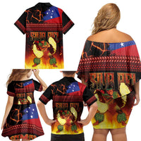 Samoan Siva Afi Family Matching Off Shoulder Short Dress and Hawaiian Shirt Tribal Performers of Samoan Fire Knife Dancing LT03 - Polynesian Pride