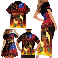 Samoan Siva Afi Family Matching Short Sleeve Bodycon Dress and Hawaiian Shirt Tribal Performers of Samoan Fire Knife Dancing LT03 - Polynesian Pride