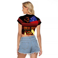 Samoan Siva Afi Raglan Cropped T Shirt Tribal Performers of Samoan Fire Knife Dancing