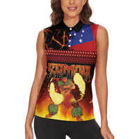Samoan Siva Afi Women Sleeveless Polo Shirt Tribal Performers of Samoan Fire Knife Dancing