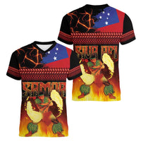 Samoan Siva Afi Women V-Neck T-Shirt Tribal Performers of Samoan Fire Knife Dancing