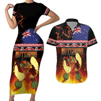 Aotearoa Siva Afi Couples Matching Short Sleeve Bodycon Dress and Hawaiian Shirt Tribal Performers of Aotearoa Fire Knife Dancing LT03 Black - Polynesian Pride