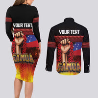 Personalised Samoan Spirit - Samoa Tribal Heritage Couples Matching Long Sleeve Bodycon Dress and Long Sleeve Button Shirt