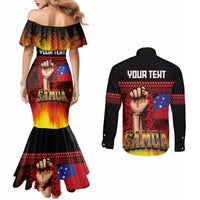 Personalised Samoan Spirit - Samoa Tribal Heritage Couples Matching Mermaid Dress and Long Sleeve Button Shirt