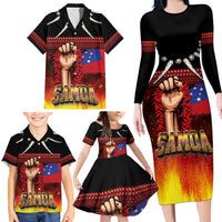 Personalised Samoan Spirit - Samoa Tribal Heritage Family Matching Long Sleeve Bodycon Dress and Hawaiian Shirt LT03 - Polynesian Pride