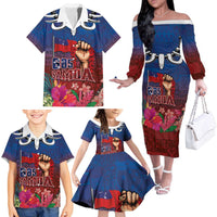 Proud of Samoa Family Matching Off The Shoulder Long Sleeve Dress and Hawaiian Shirt Ula Nifo with Samoa 685 and Hibiscus Tapa Tribal Pattern LT03 - Polynesian Pride
