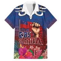 Proud of Samoa Family Matching Off The Shoulder Long Sleeve Dress and Hawaiian Shirt Ula Nifo with Samoa 685 and Hibiscus Tapa Tribal Pattern LT03 Dad's Shirt - Short Sleeve Blue - Polynesian Pride