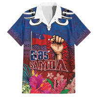 Proud of Samoa Family Matching Summer Maxi Dress and Hawaiian Shirt Ula Nifo with Samoa 685 and Hibiscus Tapa Tribal Pattern LT03 Dad's Shirt - Short Sleeve Blue - Polynesian Pride