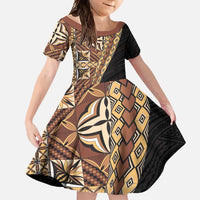Samoan Siapo Family Matching Short Sleeve Bodycon Dress and Hawaiian Shirt Tatau Pattern Half Style Retro Mode LT03