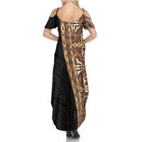 Samoan Siapo Family Matching Summer Maxi Dress and Hawaiian Shirt Tatau Pattern Half Style Retro Mode LT03 - Polynesian Pride