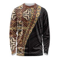 Samoan Siapo Long Sleeve Shirt Tatau Pattern Half Style Retro Mode LT03 Unisex Brown - Polynesian Pride