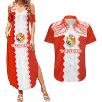 Custom Tonga Rugby Couples Matching Summer Maxi Dress and Hawaiian Shirt Ikale Tahi Ngatu Tribal Pattern LT03 Orange - Polynesian Pride