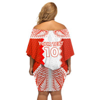 Custom Tonga Rugby Off Shoulder Short Dress Ikale Tahi Ngatu Tribal Pattern LT03 - Polynesian Pride