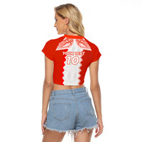 Custom Tonga Rugby Raglan Cropped T Shirt Ikale Tahi Ngatu Tribal Pattern LT03
