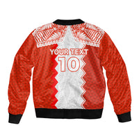 Custom Tonga Rugby Sleeve Zip Bomber Jacket Ikale Tahi Ngatu Tribal Pattern LT03