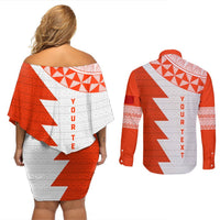 Custom Tonga Rugby Couples Matching Off Shoulder Short Dress and Long Sleeve Button Shirt Ikale Tahi Ngatu Tribal Pattern Half Style LT03 - Polynesian Pride