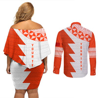 Custom Tonga Rugby Couples Matching Off Shoulder Short Dress and Long Sleeve Button Shirt Ikale Tahi Ngatu Tribal Pattern Half Style LT03 - Polynesian Pride
