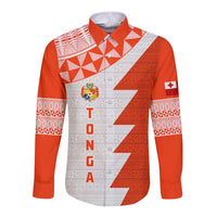 Custom Tonga Rugby Long Sleeve Button Shirt Ikale Tahi Ngatu Tribal Pattern Half Style LT03