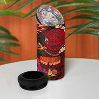 American Samoa Manulele Tausala Nu'uuli 4 in 1 Can Cooler Tumbler Tatau Art Pattern with Tropical Plants