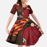 American Samoa Manulele Tausala Nu'uuli Family Matching Long Sleeve Bodycon Dress and Hawaiian Shirt Tatau Art Pattern with Tropical Plants LT03 Daughter's Dress Red - Polynesian Pride